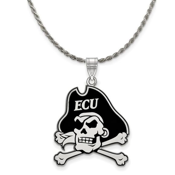Sterling Silver East Carolina U XL Enamel Pendant Necklace - 18 Inch